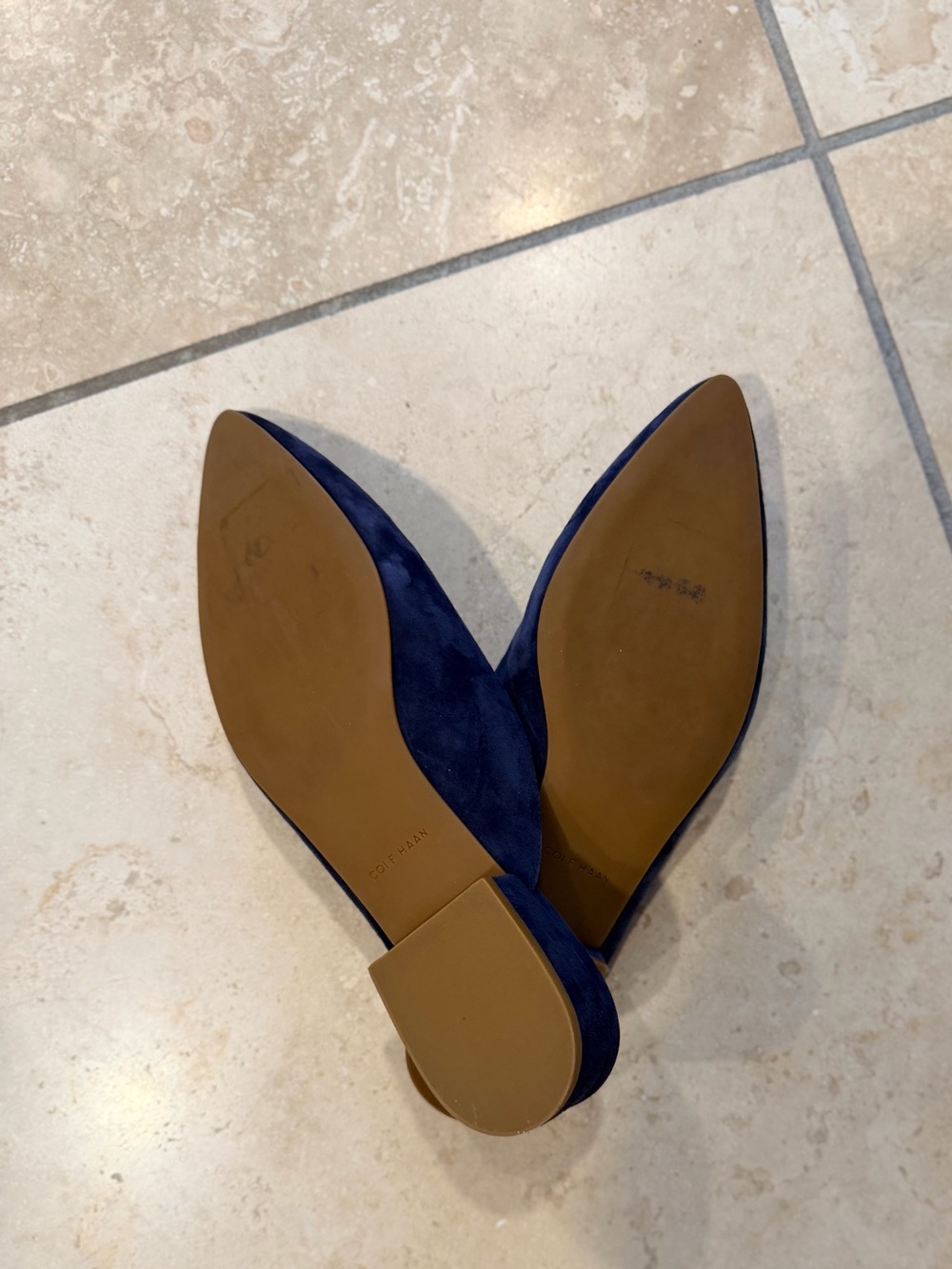 Cole Haan Navy Suede Pointed Studded Slip-On Mules - Picture 3 of 4